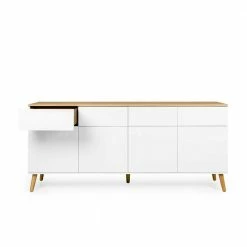 Bestes Angebot 😉 Retro Anrichte Ohne Griffe Vudian In Weiß & Eiche 🥰 -Reanna Shop retro anrichte ohne griffe in weiss eiche vudian 02