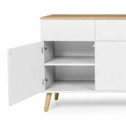 Bestes Angebot 😉 Retro Anrichte Ohne Griffe Vudian In Weiß & Eiche 🥰 -Reanna Shop retro anrichte ohne griffe in weiss eiche vudian 05