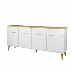 Bestes Angebot 😉 Retro Anrichte Ohne Griffe Vudian In Weiß & Eiche 🥰