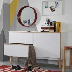 Billig 😀 Retro Kombikommode Belice In Weiß Und Eiche Massiv 👏 -Reanna Shop retro kombikommode weiss und eiche massiv 1 tuerig und zwei schubladen 120cm breit belice 06