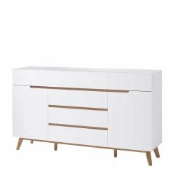 Bester Verkauf 😉 Retro Style Sideboard In Weiß & Eiche Aiola 169cm Breit 🎁