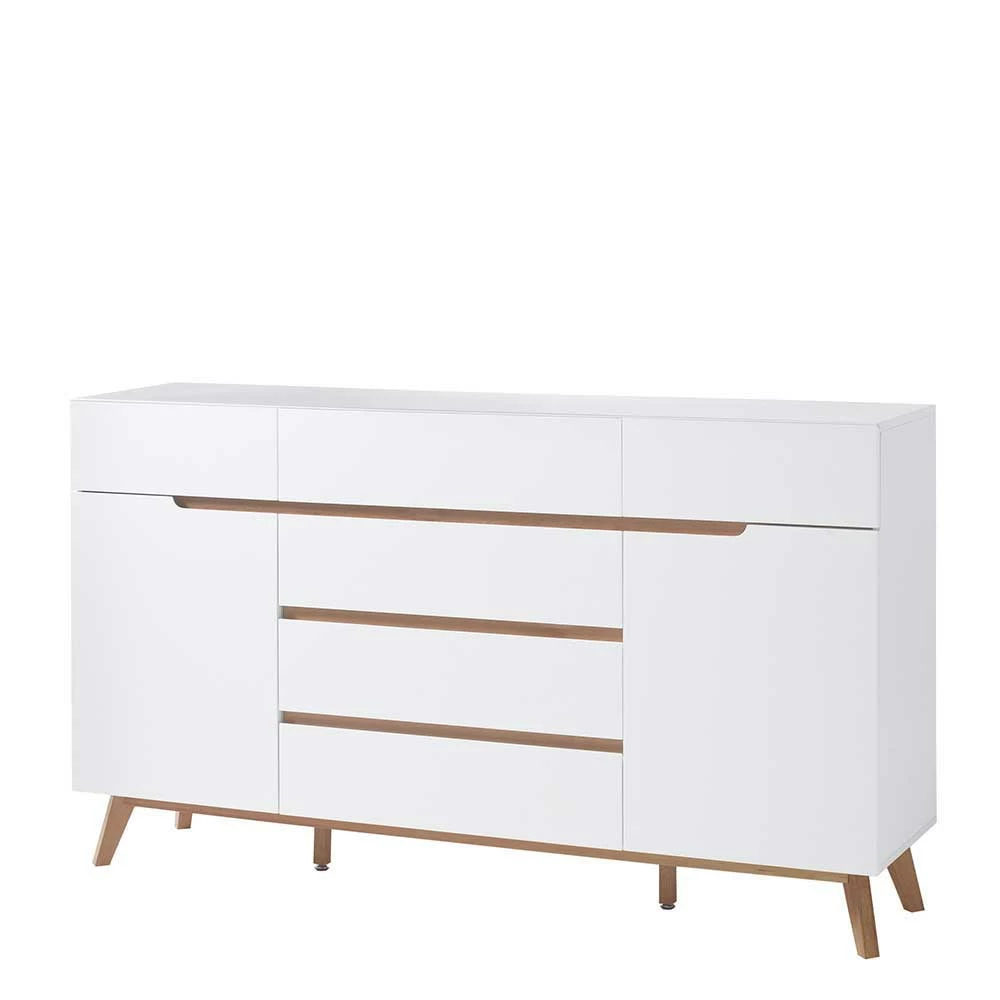 Bester Verkauf 😉 Retro Style Sideboard In Weiß & Eiche Aiola 169cm Breit 🎁 1 Bester Verkauf 😉 Retro Style Sideboard In Weiß & Eiche Aiola 169cm Breit 🎁
