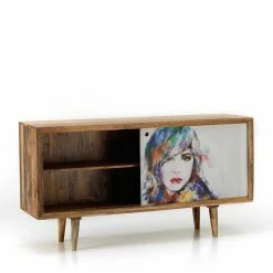 Bestes Angebot 👍 Schiebetüren Sideboard Mit Motiv Frau Mehrfarbig - Mengiz 🎁 -Reanna Shop schiebetueren sideboard mit motiv frau mehrfarbig aus mangobaum massivholz mengiz 03