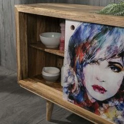 Bestes Angebot 👍 Schiebetüren Sideboard Mit Motiv Frau Mehrfarbig - Mengiz 🎁 -Reanna Shop schiebetueren sideboard mit motiv frau mehrfarbig aus mangobaum massivholz mengiz 04