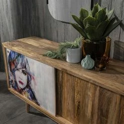 Bestes Angebot 👍 Schiebetüren Sideboard Mit Motiv Frau Mehrfarbig - Mengiz 🎁 -Reanna Shop schiebetueren sideboard mit motiv frau mehrfarbig aus mangobaum massivholz mengiz 05