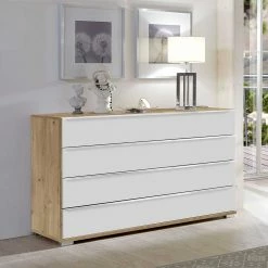 Reanna Shop -Reanna Shop schlafzimmer kommode mit vier schubladen in weiss glas eiche bianco nuetran 01