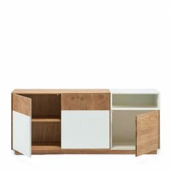 Coupon 🎁 Schlichtes Design Sideboard In Weiß & Eiche - Smonia ✨ -Reanna Shop schlichtes design sideboard in weiss eiche 3 tuerig 1 fach 180x75x45 smonia 02