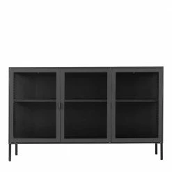 Am billigsten ⭐ Schwarzes Sideboard Mit Drei Glastüren - Frumus ⌛