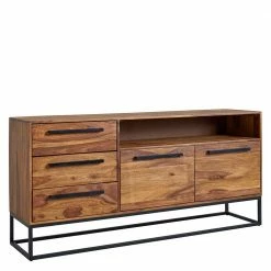 Angebote 🎁 Sheesham Sideboard Mit Fach & 2 Türen & 3 Schubladen - Placer 🎁