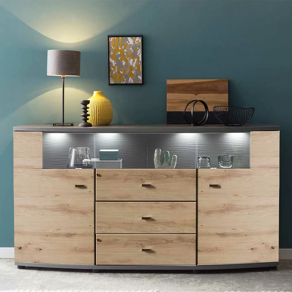 Großhandel 🌟 Sideboard In Wildeiche & Anthrazit Mit Glas - Lyneka 😀 2 Großhandel 🌟 Sideboard In Wildeiche & Anthrazit Mit Glas - Lyneka 😀 – Bild 2