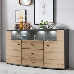 Großhandel 🌟 Sideboard In Wildeiche & Anthrazit Mit Glas - Lyneka 😀 8 Großhandel 🌟 Sideboard In Wildeiche & Anthrazit Mit Glas - Lyneka 😀 -Reanna Shop sideboard in wildeiche anthrazit mit glas 87 cm hoch lyneka 02