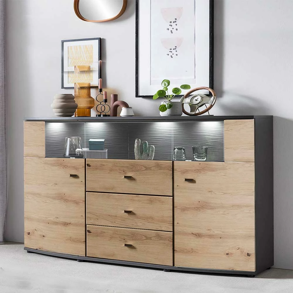 Großhandel 🌟 Sideboard In Wildeiche & Anthrazit Mit Glas - Lyneka 😀 3 Großhandel 🌟 Sideboard In Wildeiche & Anthrazit Mit Glas - Lyneka 😀 – Bild 3