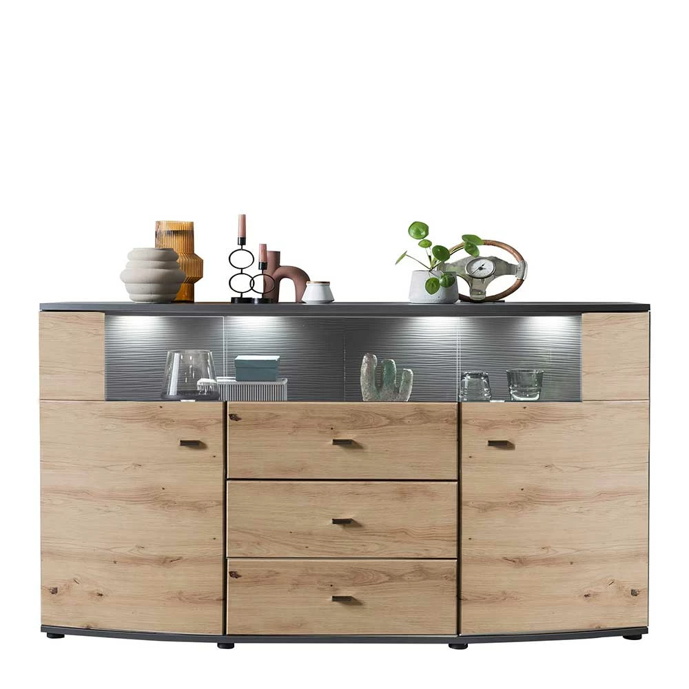 Großhandel 🌟 Sideboard In Wildeiche & Anthrazit Mit Glas - Lyneka 😀 4 Großhandel 🌟 Sideboard In Wildeiche & Anthrazit Mit Glas - Lyneka 😀 – Bild 4