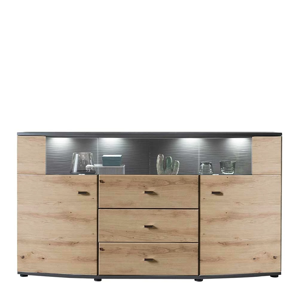 Großhandel 🌟 Sideboard In Wildeiche & Anthrazit Mit Glas - Lyneka 😀 5 Großhandel 🌟 Sideboard In Wildeiche & Anthrazit Mit Glas - Lyneka 😀 – Bild 5