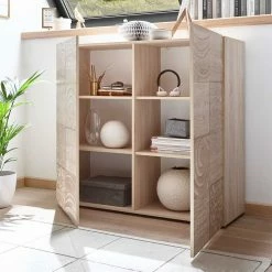 Auslauf 😀 Sonoma-Eiche Kommode Bedruckt - Bielvas ✔️ -Reanna Shop sonoma eiche kommode bedruckt mit zwei tueren 121x111x42 bielvas 02