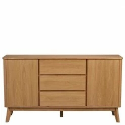 Angebote 🎉 Teilmassives Retro Sideboard In Eiche - Adunia ✨ -Reanna Shop teilmassives retro sideboard in eiche mit 3 schubladen 2 tueren adunia 02