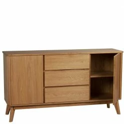 Angebote 🎉 Teilmassives Retro Sideboard In Eiche - Adunia ✨ -Reanna Shop teilmassives retro sideboard in eiche mit 3 schubladen 2 tueren adunia 03