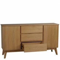 Angebote 🎉 Teilmassives Retro Sideboard In Eiche - Adunia ✨ -Reanna Shop teilmassives retro sideboard in eiche mit 3 schubladen 2 tueren adunia 04