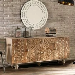 Blitzangebot 💯 Vintage Landhaus Design Sideboard In White Wash - Zinova 👍 -Reanna Shop vintage landhaus design sideboard in white wash aus mangobaum massivholz zinova 02