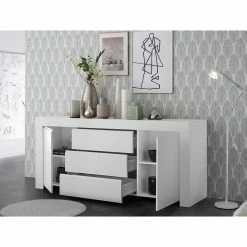 Billig 😍 Weiß Lackiertes Sideboard Mit 184 Cm Breite - Mikes I 😀 -Reanna Shop weiss lackiertes sideboard mit 184 cm breite 2 tuerig 3 schubladen mikes i 02