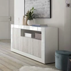 Billig 🥰 Weiße Türen Kommode Mit Sockelgestell - Merenda 🔔 -Reanna Shop weisse tueren kommode mit sockelgestell in hochglanz dekor pinie merenda 02