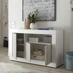 Billig 🥰 Weiße Türen Kommode Mit Sockelgestell - Merenda 🔔 -Reanna Shop weisse tueren kommode mit sockelgestell in hochglanz dekor pinie merenda 03