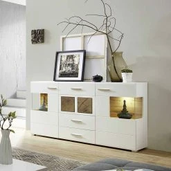 Reanna Shop -Reanna Shop weisses design sideboard mit glas led beleuchtung lisepio 01