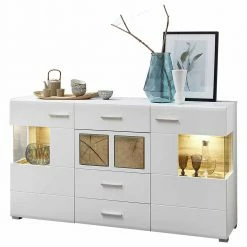 Budget 😀 Weißes Design-Sideboard Mit Glas & LED - Lisepio ❤️