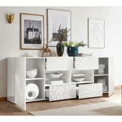 Großhandel ✔️ Weißes Hochglanz Sideboard 241 Cm Breit - Vascaub 🔥 -Reanna Shop weisses hochglanz sideboard 241 cm breit front mit muster print vascaub 02