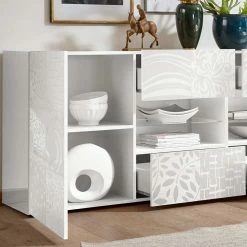 Großhandel ✔️ Weißes Hochglanz Sideboard 241 Cm Breit - Vascaub 🔥 -Reanna Shop weisses hochglanz sideboard 241 cm breit front mit muster print vascaub 03