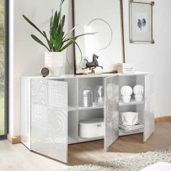 Neu 😀 Weißes Hochglanz Türen-Sideboard Bedruckt - Vascaub 🧨 -Reanna Shop weisses hochglanz tueren sideboard bedruckt mit 181 cm breite vascaub 02
