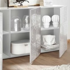 Neu 😀 Weißes Hochglanz Türen-Sideboard Bedruckt - Vascaub 🧨 -Reanna Shop weisses hochglanz tueren sideboard bedruckt mit 181 cm breite vascaub 04