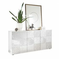 Neu 😀 Weißes Hochglanz Türen-Sideboard Bedruckt - Vascaub 🧨