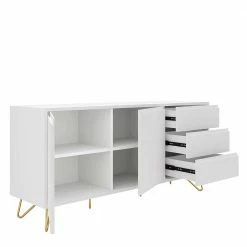 Coupon ✔️ Weißes Sideboard 150cm Mit Haarnadel Beinen - Donny 👏 -Reanna Shop weisses sideboard 150cm mit haarnadel beinen kurz in gold aus metall donny 03