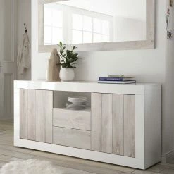 Budget 💯 Weißes Sideboard Mit 184 Cm Breite - Merenda 🌟 -Reanna Shop weisses sideboard mit 184 cm breite in hochglanz pinie dekor merenda 01