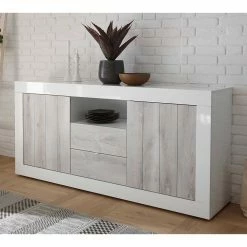 Budget 💯 Weißes Sideboard Mit 184 Cm Breite - Merenda 🌟 -Reanna Shop weisses sideboard mit 184 cm breite in hochglanz pinie dekor merenda 02