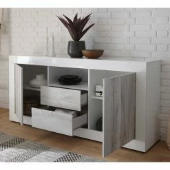 Budget 💯 Weißes Sideboard Mit 184 Cm Breite - Merenda 🌟 -Reanna Shop weisses sideboard mit 184 cm breite in hochglanz pinie dekor merenda 03