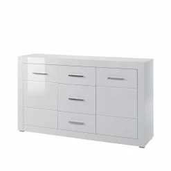 Angebote 🎉 Weißes Sideboard Mit Hochglanz Front Yulis & Chrom Metallgriffen 😀