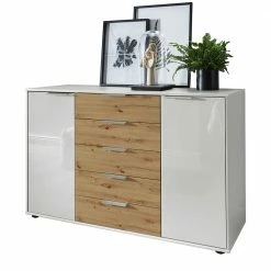 Schlussverkauf ✔️ Wohnraum Kommode In Weiß Glas-Front - Ivany ❤️