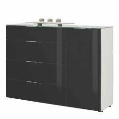 Reanna Shop -Reanna Shop wohnzimmer kommode mit tuerfach und vier schubladen in anthrazit weiss reanna 01